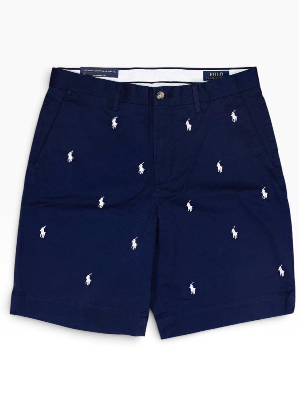 Polo Ralph Lauren Boys Navy Allover Pony Chino elastic Shorts Size 18M